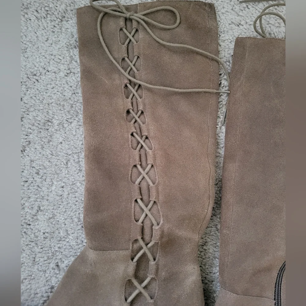 Women's Tan Suede Knee-High Boots - Picture 2 of 9